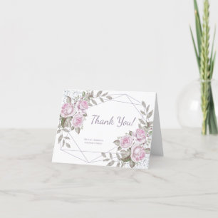 Lila Blommigt Silver Glitter Tack Kort