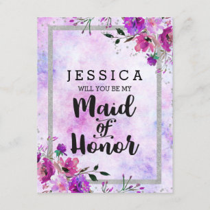 Lila Blommigt Silver kommer att vara min Maid of h Inbjudningar