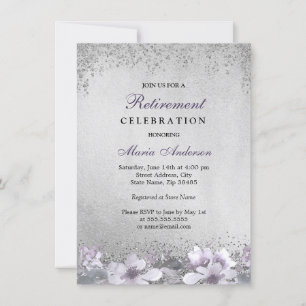 Lila Blommigt Silver Shimmer Pension Party Inbjudningar