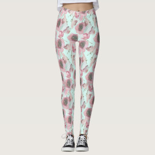 Lila Blommigt Skriv ut blåfärgning Leggings