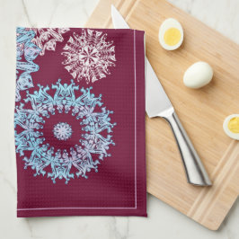 Lila Blommigt Snöflingor Kitchen Towel Kökshandduk