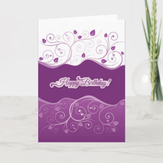 Lila blommigt snurrar grattis på födelsedagen-kort kort