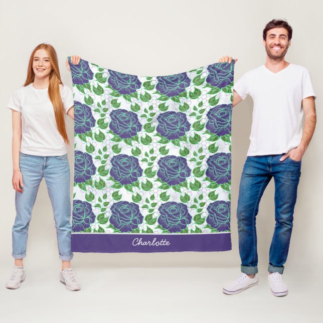 Lila blommigt, sömlös mönster personlig namn fleecefilt (På plats)