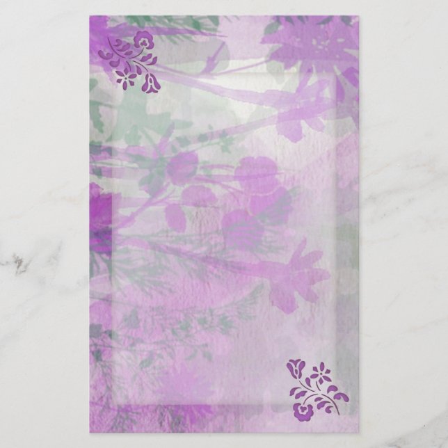 Lila Blommigt Stationery Brevpapper (Framsida)