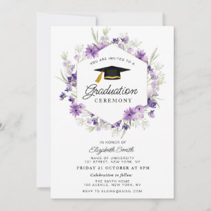 lila blommigt studenten, ceremoni inbjudningar