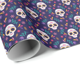 Lila Blommigt Sugar Skull Mönster Presentpapper