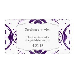 Lila Blommigt Swirl Bröllop Vattenflaska Favoriter Fraktsedel