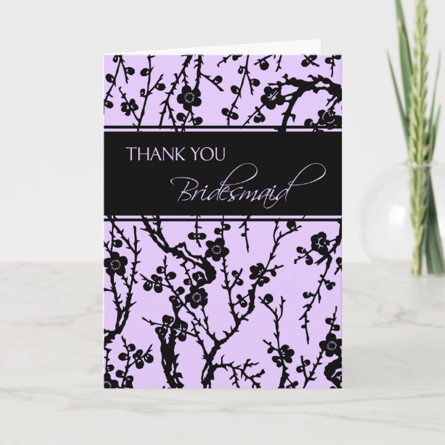 Lila Blommigt Tack Bridesmaid Card (Framsida)
