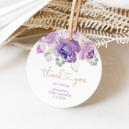 Lila blommigt tack för barnduschen gåvor etiketter