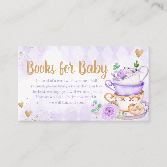 Lila Blommigt Tea Party Baby Shower Bokar för Baby Tilläggskort (Framsida)
