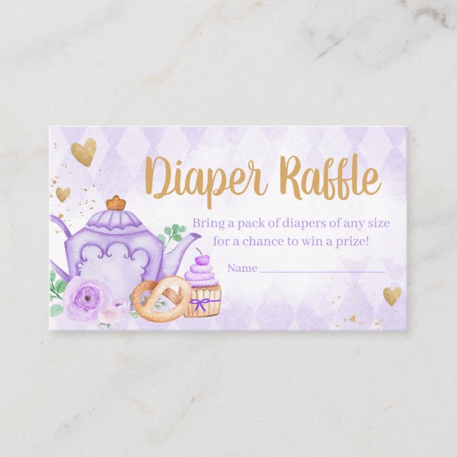 Lila Blommigt Tea Party Baby Shower Raffle Tilläggskort (Framsida)