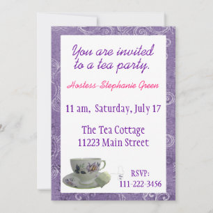 Lila Blommigt Tea Party-inbjudan Inbjudningar
