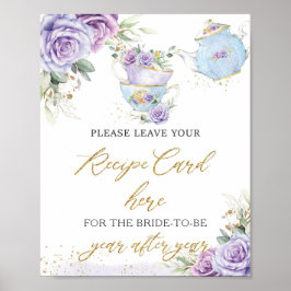 Lila Blommigt Tea Party Recept for Bride Mamma Sig Poster