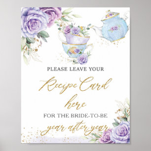 Lila Blommigt Tea Party Recept for Bride Mamma Sig Poster