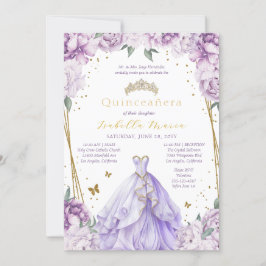 Lila Blommigt Tiara & Dress Quinceañera Inbjudningar