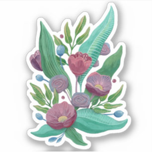 Lila blommigt trädgård. Färgade botaniska blommor Klistermärken