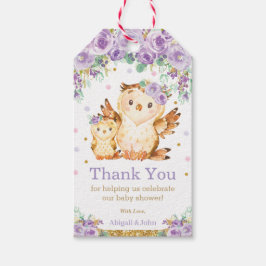 Lila Blommigt Uggla Baby Shower Girl Tack Presentetikett
