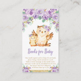 Lila Blommigt Uggla Baby Shower Ta med en Bok Tilläggskort