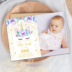 Lila Blommigt Unicorn Birthday Investigation with Inbjudningar