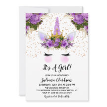 Lila Blommigt Unicorn Princess Baby Shower