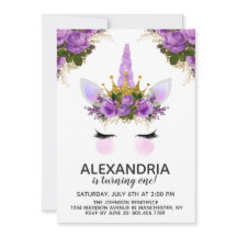 Lila Blommigt Unicorn Princess Birthday