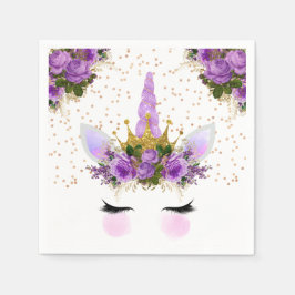 Lila Blommigt Unicorn Princess Pappersservett