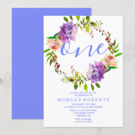 Lila Blommigt Utandning 1:a födelsedag Party Inbju Inbjudningar