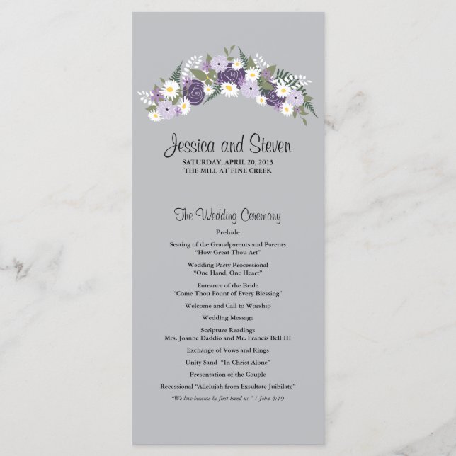 Lila Blommigt Utandning | Ceremony Progam Program (Framsida)