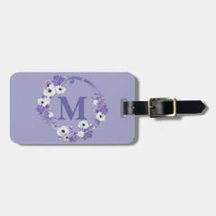 Lila Blommigt Utandning Monogram Initialt Bagagebricka