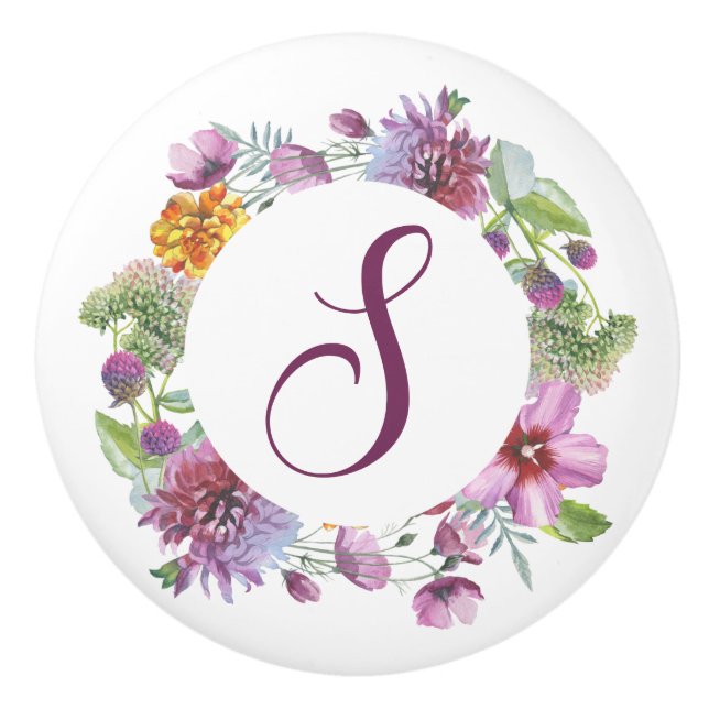 Lila Blommigt Utandning Monogram Knopp (Framsidan)