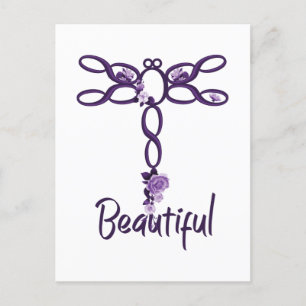 Lila Blommigt "vacker" Dragonfly-design Vykort