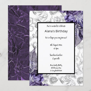 LILA BLOMMIGT VÅR THEME FOIL METALLIC BIRTHDAY INBJUDNINGAR