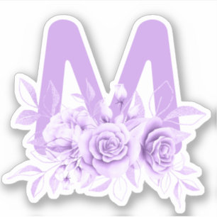 Lila Blommigt Vattenfärgsmonogram-symbol Klistermärken