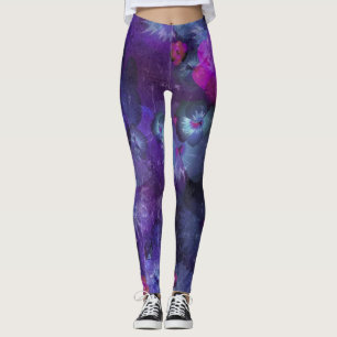 Lila Blommigt Vattenfärgtryck Leggings