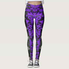 Lila Blommigt Victorian Steampunk Spandex Leggings