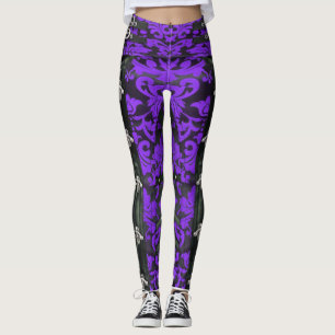 Lila Blommigt Victorian Steampunk Spandex Leggings