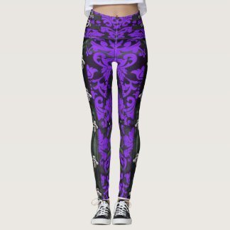 Lila Blommigt Victorian Steampunk Spandex Leggings