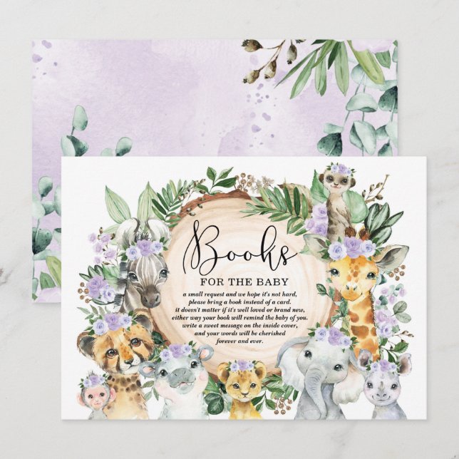 Lila Blommigt Vild Jungle Safari Bokar för Baby Tilläggskort (Fram/baksida)