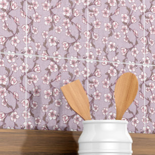 Lila Blommigt Vine Decorative Tile - Elegant Kakelplatta