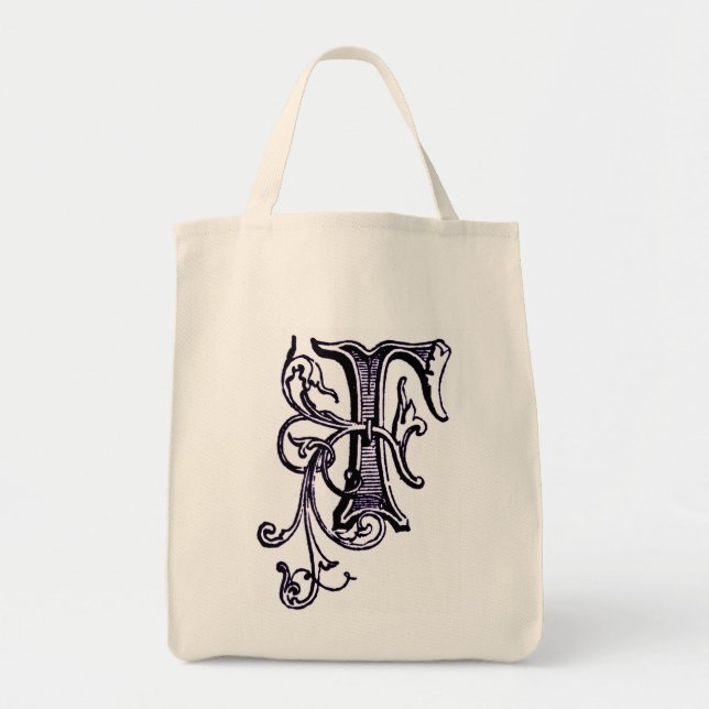 Lila Blommigt Vine Monogram "F" - Bag Tygkasse (Framsidan)