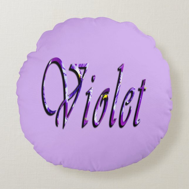 Lila Blommigt Violet Namn Rund Kudde (Framsidan)