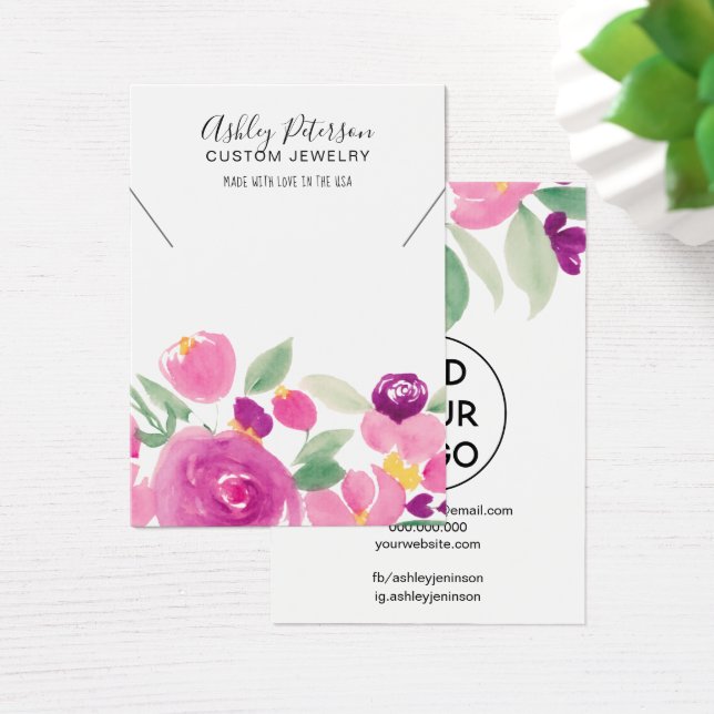 Lila blommigt visning för smyckeshalsband visitkort (Skivbord)