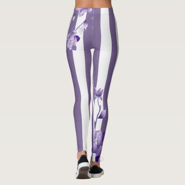 Lila Blommigt Vita skinn Leggings (Baksida)