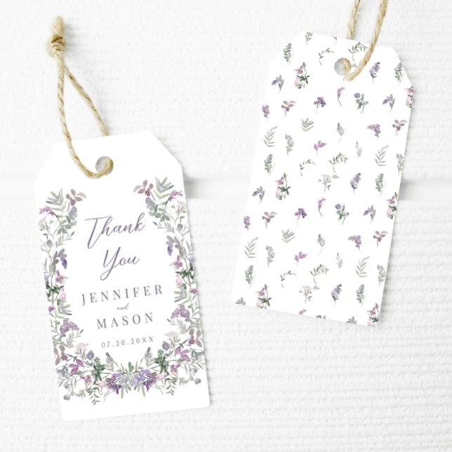 Lila blommigt Wandeboho bröllop tack Presentetikett (Skapare uppladdad)
