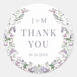 Lila blommigt Wandeboho trädgårdsbröllop tack. Runt Klistermärke