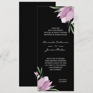 Lila Blommigt Watercolor Black Bröllop Inbjudningar