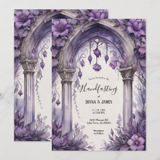 Lila Blommigt Watercolor gotiic Pagan Handfastmeda Inbjudningar