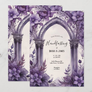 Lila Blommigt Watercolor gotiic Pagan Handfastmeda Inbjudningar