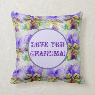 Lila Blommigt Watercolor Kärlek Du Grandma Cushio Kudde