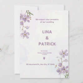 Lila Blommigt Watercolor Stil bröllopsinbjudan Inbjudningar